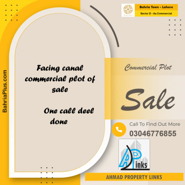8 Marla Commercial Plot for Sale in Sector D - AA Commercial -  Bahria Town, Lahore - (BP-296879)