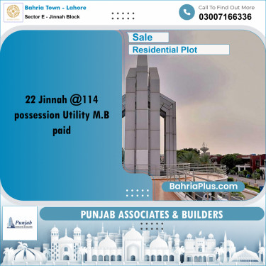 Residential Plot for Sale in Sector E - Jinnah Block -  Bahria Town, Lahore - (BP-296917)