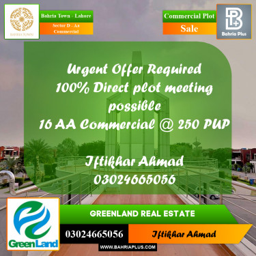2.66 Marla Commercial Plot for Sale in Sector D - AA Commercial -  Bahria Town, Lahore - (BP-296924)
