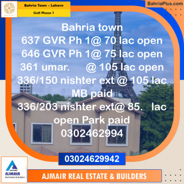 5 Marla Residential Plot for Sale in Golf Phase 1 -  Bahria Town, Lahore - (BP-296933)