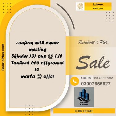 Residential Plot for Sale in Bahria Town, Lahore - (BP-296974)
