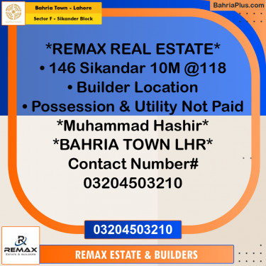 10 Marla Residential Plot for Sale in Sector F - Sikander Block -  Bahria Town, Lahore - (BP-297170)