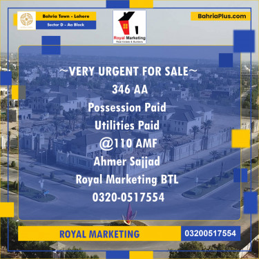 Residential Plot for Sale in Sector D - AA Block -  Bahria Town, Lahore - (BP-297264)