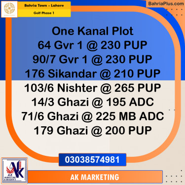 1 Kanal Residential Plot for Sale in Golf Phase 1 -  Bahria Town, Lahore - (BP-297265)