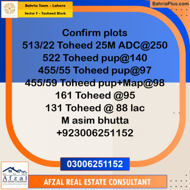 10 Marla Residential Plot for Sale in Sector F - Tauheed Block -  Bahria Town, Lahore - (BP-297287)