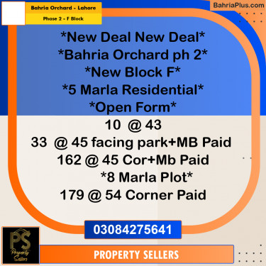 5 Marla Residential Plot for Sale in Phase 2 - F Block -  Bahria Orchard, Lahore - (BP-297313)