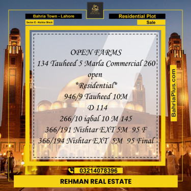 5 Marla Residential Plot for Sale in Sector E - Nishtar Block -  Bahria Town, Lahore - (BP-297372)