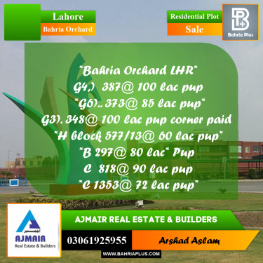 Residential Plot for Sale in Bahria Orchard, Lahore - (BP-297400)