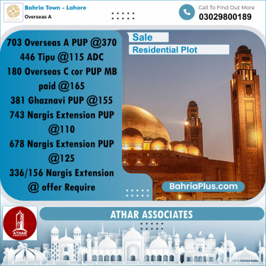 20 Marla Residential Plot for Sale in Overseas A -  Bahria Town, Lahore - (BP-297415)
