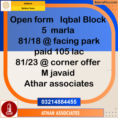 Residential Plot for Sale in Bahria Town, Lahore - (BP-297440)