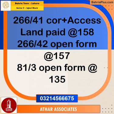 10 Marla Residential Plot for Sale in Sector E - Iqbal Block -  Bahria Town, Lahore - (BP-297456)