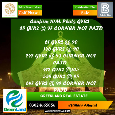 10 Marla Residential Plot for Sale in Golf Phase 1 -  Bahria Town, Lahore - (BP-297570)