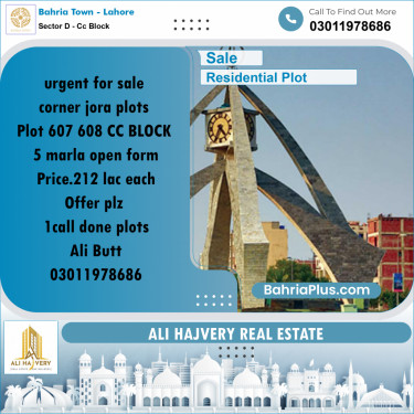 5 Marla Residential Plot for Sale in Sector D - CC Block -  Bahria Town, Lahore - (BP-297607)