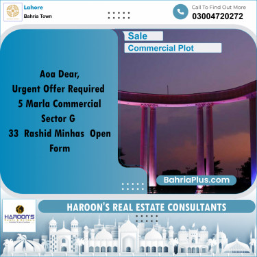 5 Marla Commercial Plot for Sale in Bahria Town, Lahore - (BP-297647)