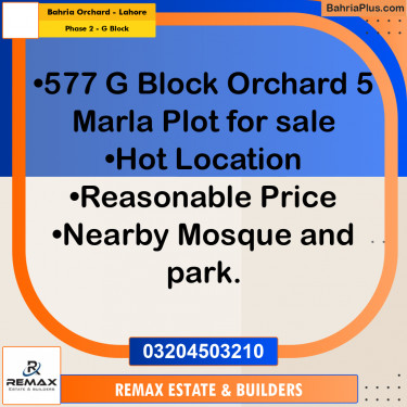 5 Marla Residential Plot for Sale in Phase 2 - G Block -  Bahria Orchard, Lahore - (BP-297673)