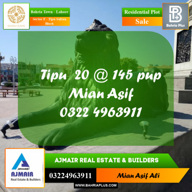 Residential Plot for Sale in Sector F - Tipu Sultan Block -  Bahria Town, Lahore - (BP-297680)