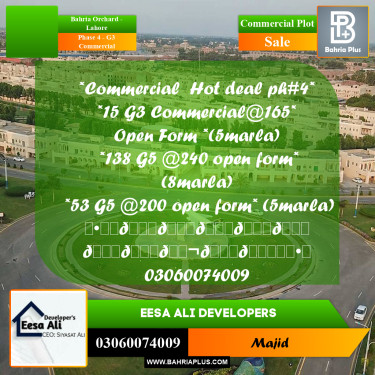 Commercial Plot for Sale in Phase 4 - G3 Commercial -  Bahria Orchard, Lahore - (BP-297701)