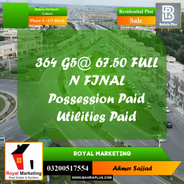 Residential Plot for Sale in Phase 4 - G5 Block -  Bahria Orchard, Lahore - (BP-297709)