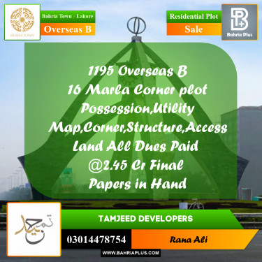 10 Marla Residential Plot for Sale in Overseas B -  Bahria Town, Lahore - (BP-297744)