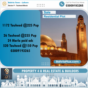 1 Kanal Residential Plot for Sale in Sector F - Tauheed Block -  Bahria Town, Lahore - (BP-297791)