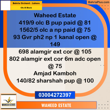 8 Marla Residential Plot for Sale in OLC-B Block -  Bahria Orchard, Lahore - (BP-297855)