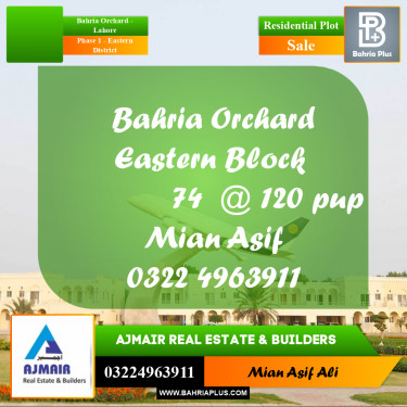 Residential Plot for Sale in Phase 1 - Eastern District -  Bahria Orchard, Lahore - (BP-297880)