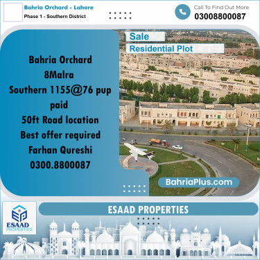 8 Marla Residential Plot for Sale in Phase 1 - Southern District -  Bahria Orchard, Lahore - (BP-297899)