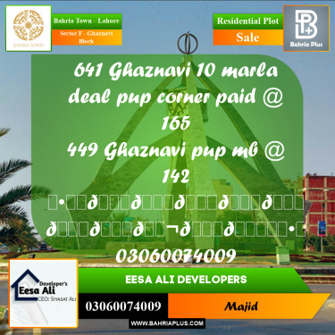 Residential Plot for Sale in Sector F - Ghaznavi Block -  Bahria Town, Lahore - (BP-297914)