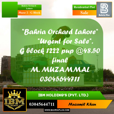 5 Marla Residential Plot for Sale in Phase 2 - G Block -  Bahria Orchard, Lahore - (BP-298011)