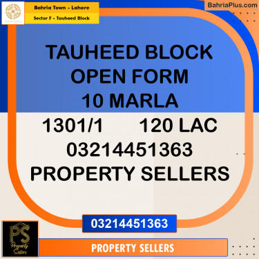 10 Marla Residential Plot for Sale in Sector F - Tauheed Block -  Bahria Town, Lahore - (BP-298040)