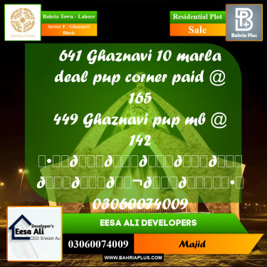 Residential Plot for Sale in Sector F - Ghaznavi Block -  Bahria Town, Lahore - (BP-298235)