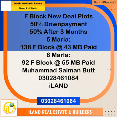 8 Marla Residential Plot for Sale in Phase 2 - F Block -  Bahria Orchard, Lahore - (BP-298278)