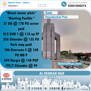 10 Marla Residential Plot for Sale in Overseas C -  Bahria Town, Lahore - (BP-298293)