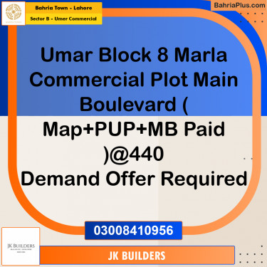 8 Marla Commercial Plot for Sale in Sector B - Umer Commercial -  Bahria Town, Lahore - (BP-298294)