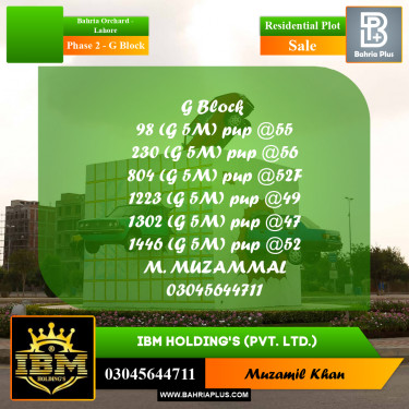 5 Marla Residential Plot for Sale in Phase 2 - G Block -  Bahria Orchard, Lahore - (BP-298304)