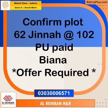 5 Marla Residential Plot for Sale in Sector E - Jinnah Block -  Bahria Town, Lahore - (BP-298321)