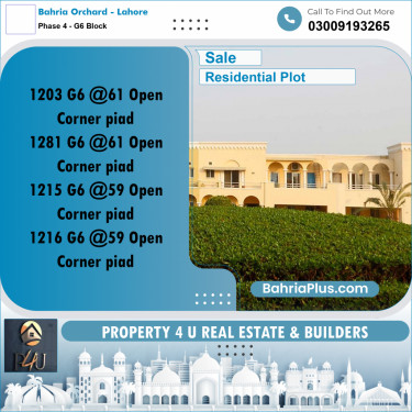 10 Marla Residential Plot for Sale in Phase 4 - G6 Block -  Bahria Orchard, Lahore - (BP-298365)