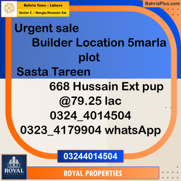 Residential Plot for Sale in Sector C - Nargis/Hussain Ext. -  Bahria Town, Lahore - (BP-298389)