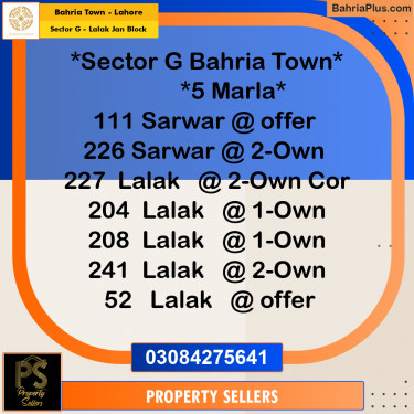 5 Marla Residential Plot for Sale in Sector G - Lalak Jan Block -  Bahria Town, Lahore - (BP-298407)