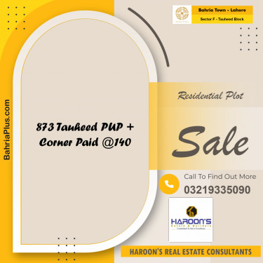 10 Marla Residential Plot for Sale in Sector F - Tauheed Block -  Bahria Town, Lahore - (BP-298432)
