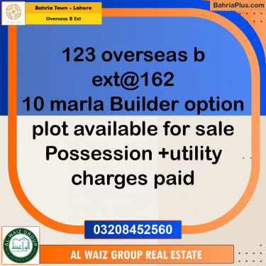 10 Marla Residential Plot for Sale in Overseas B Ext -  Bahria Town, Lahore - (BP-298464)