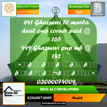 Residential Plot for Sale in Sector F - Ghazi Block -  Bahria Town, Lahore - (BP-298529)