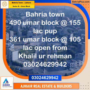 8 Marla Residential Plot for Sale in Sector B - Umer Block -  Bahria Town, Lahore - (BP-298663)