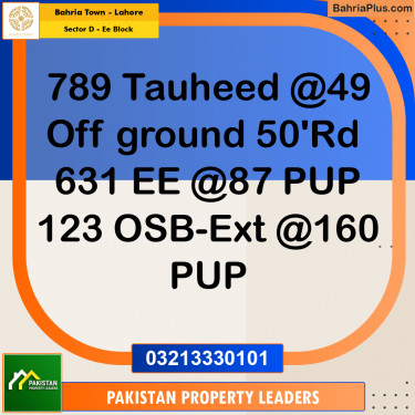 5 Marla Residential Plot for Sale in Sector D - EE Block -  Bahria Town, Lahore - (BP-298664)