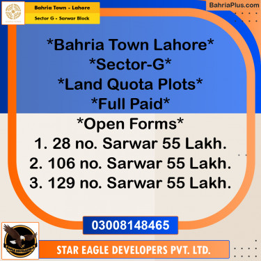 5 Marla Residential Plot for Sale in Sector G - Sarwar Block -  Bahria Town, Lahore - (BP-298668)