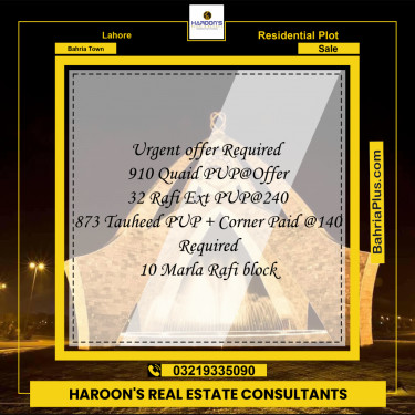 Residential Plot for Sale in Bahria Town, Lahore - (BP-298686)