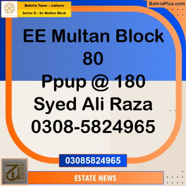 1 Kanal Residential Plot for Sale in Sector D - EE Multan Block -  Bahria Town, Lahore - (BP-298695)