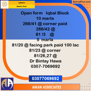 Residential Plot for Sale in Bahria Town, Lahore - (BP-298734)