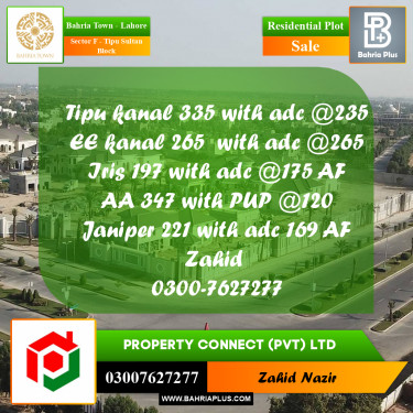 Residential Plot for Sale in Sector F - Tipu Sultan Block -  Bahria Town, Lahore - (BP-298926)