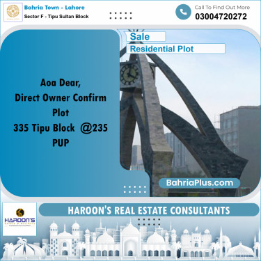 1 Kanal Residential Plot for Sale in Sector F - Tipu Sultan Block -  Bahria Town, Lahore - (BP-299028)